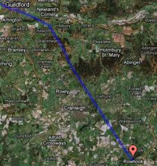 rowhook to guildford satellite map of roman road surrey england by roadsofstone